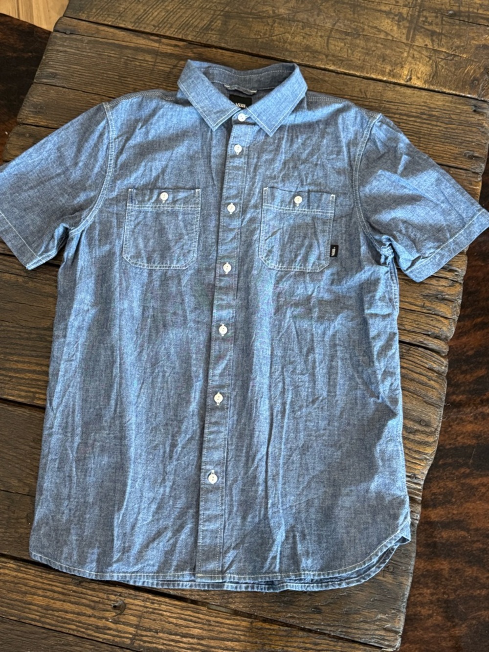 VANS Men's Short-Sleeve Chambray Button-Up Shirt - Blue Size Small